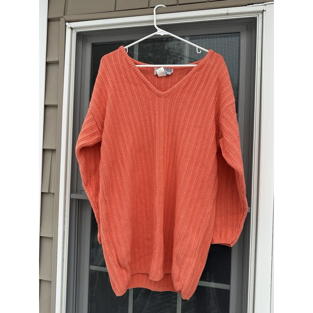 Vintage A Knitch Above Sweater Womens Large peach Cotton Diamond Knit USA 90s